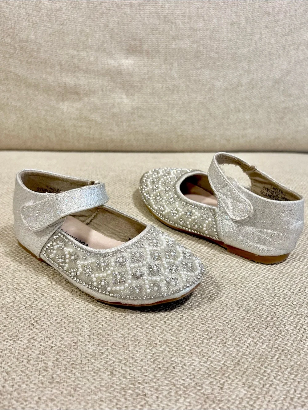 De Blossom Kids Sz 6 Toddler Helen Silver Pearl Rhinestone Mary Jane Dress Shoes